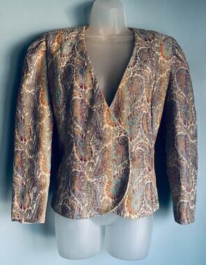 Vintage 80s Miss Elliette Paisley Brocade Blazer Jacket Made in USA
